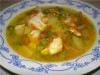 Суп с зеленым горошком, куриным филе и копченым беконом